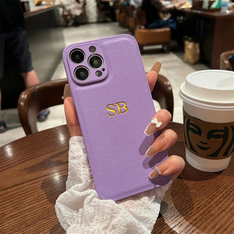 Personalized Phone Case For iPhone 17 16 15 14 13 12 11 Pro Max Plus 17Air Luxury PU Leather Customized Initials Name Gift Cover
