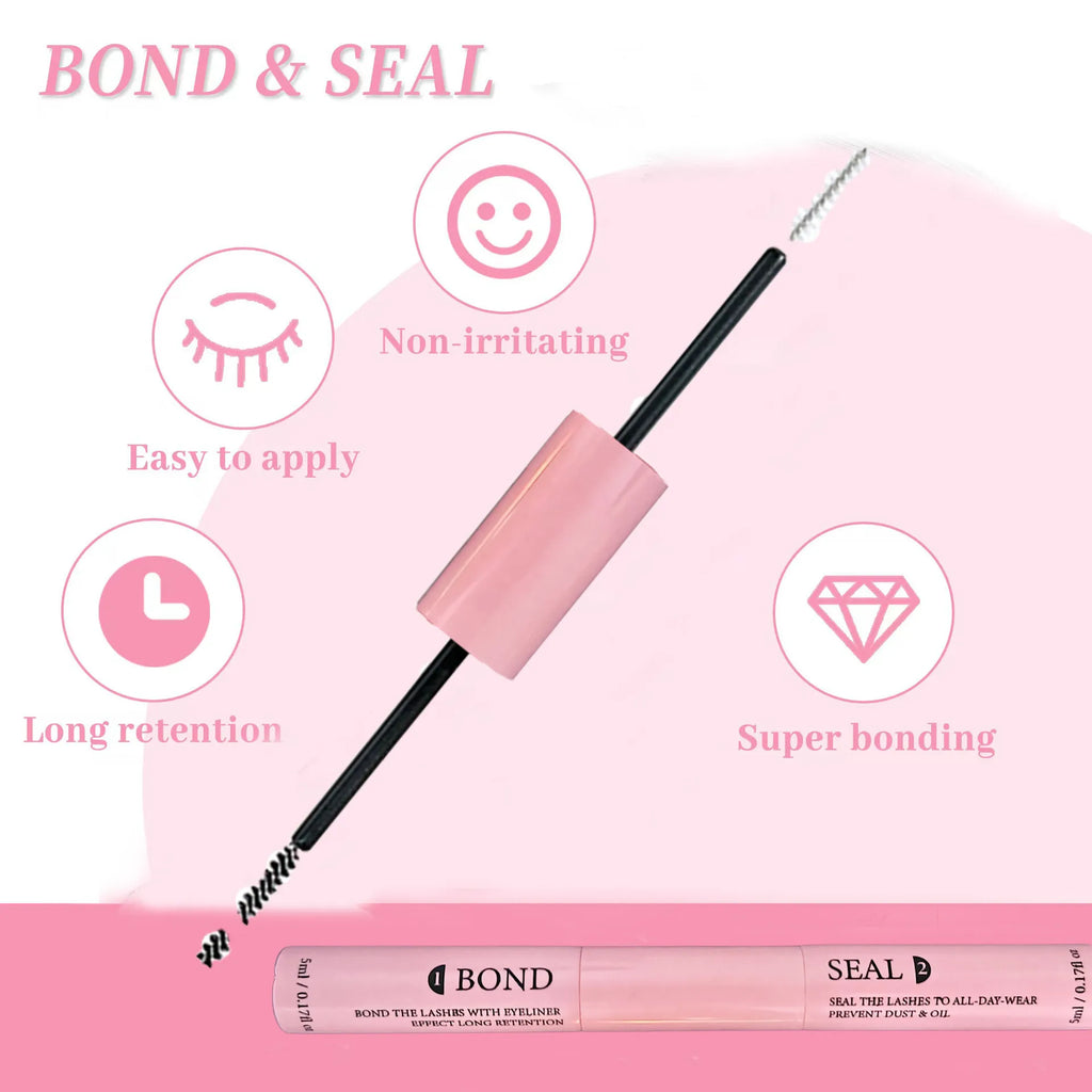 Segmented Individual False Lashes with Dual-Ended Lash Glue - Fast-Drying Gentle Irritation-Free Long-Lasting Hold for Eyelash E