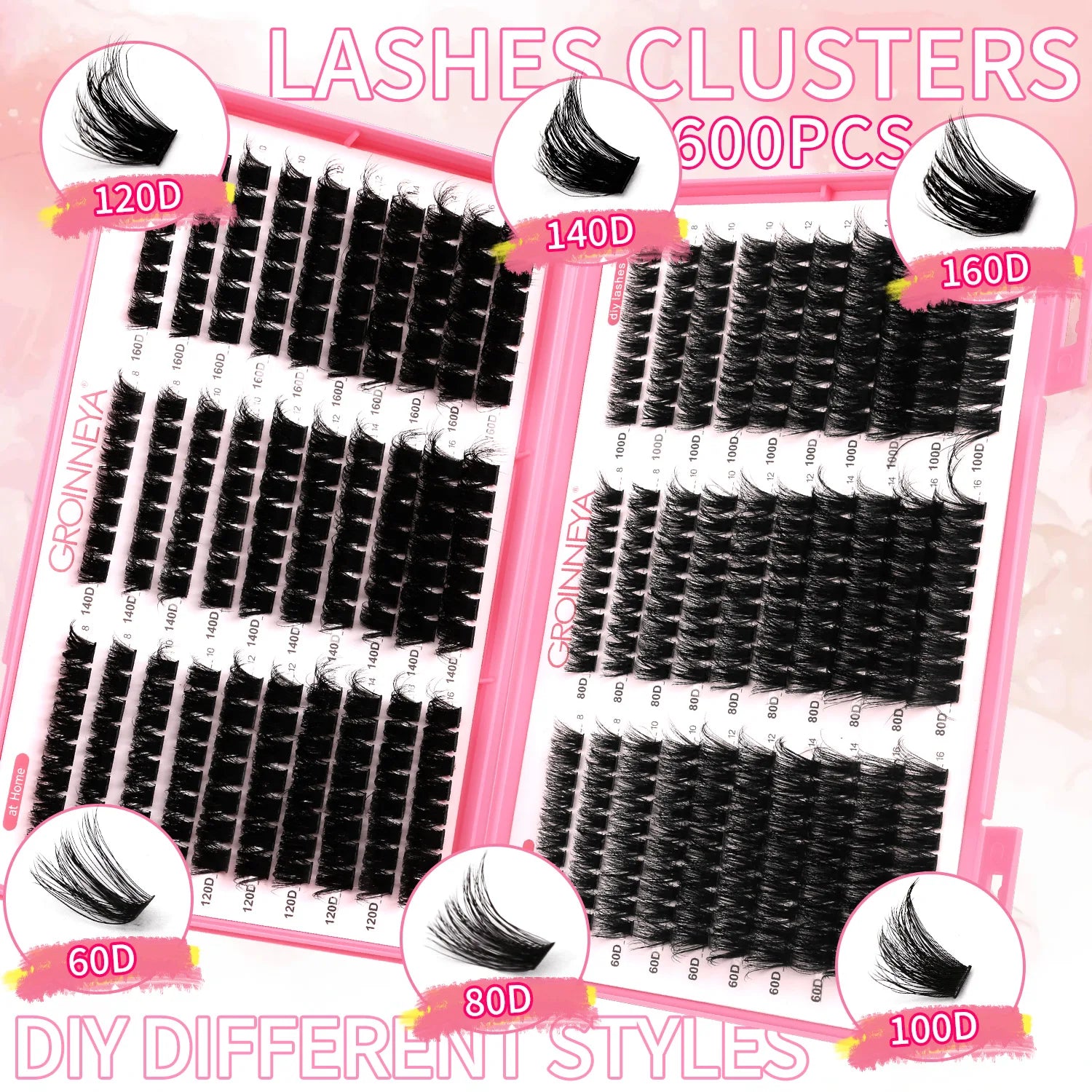 GROINNEYA Lashes Cluster DIY Lash Extension Mixed Tray Clusters Eyelashes Fluffy Volume Individual Lashes Cat Eye Lash Extension