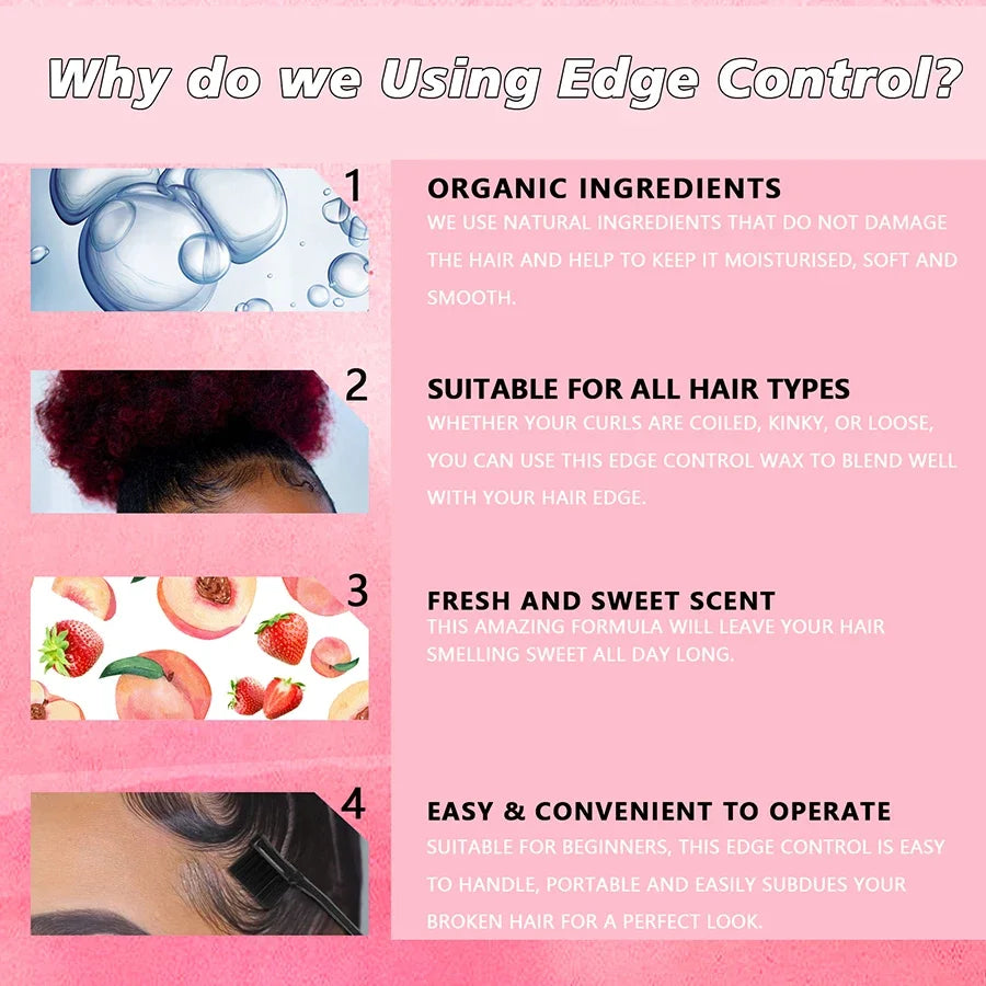 GOIPLE 30g Women Edge Control Wax Kit Non-Greasy Styling Gel Small Size Long Lasting Slick Flyaways Hairline Gel with Brush Kit