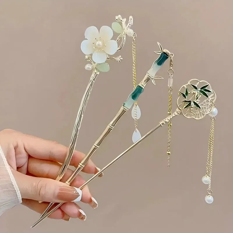 Elegant Chinese Style Tassel Hair Stick Traditional Floral Design Hairstyle Accessory Women Jewelry Hairpin Hairneedle