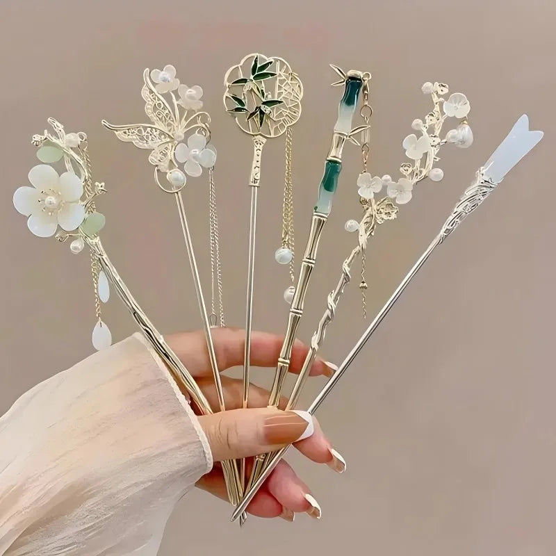 Elegant Chinese Style Tassel Hair Stick Traditional Floral Design Hairstyle Accessory Women Jewelry Hairpin Hairneedle