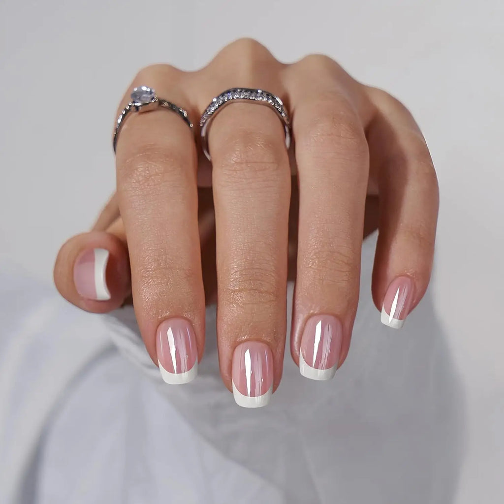 24pcs/set short square fake nails for women cute bride heart white french tips faux ongles y2k press on false nail supplies