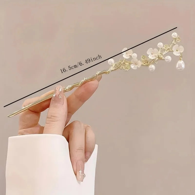 Elegant Chinese Style Tassel Hair Stick Traditional Floral Design Hairstyle Accessory Women Jewelry Hairpin Hairneedle