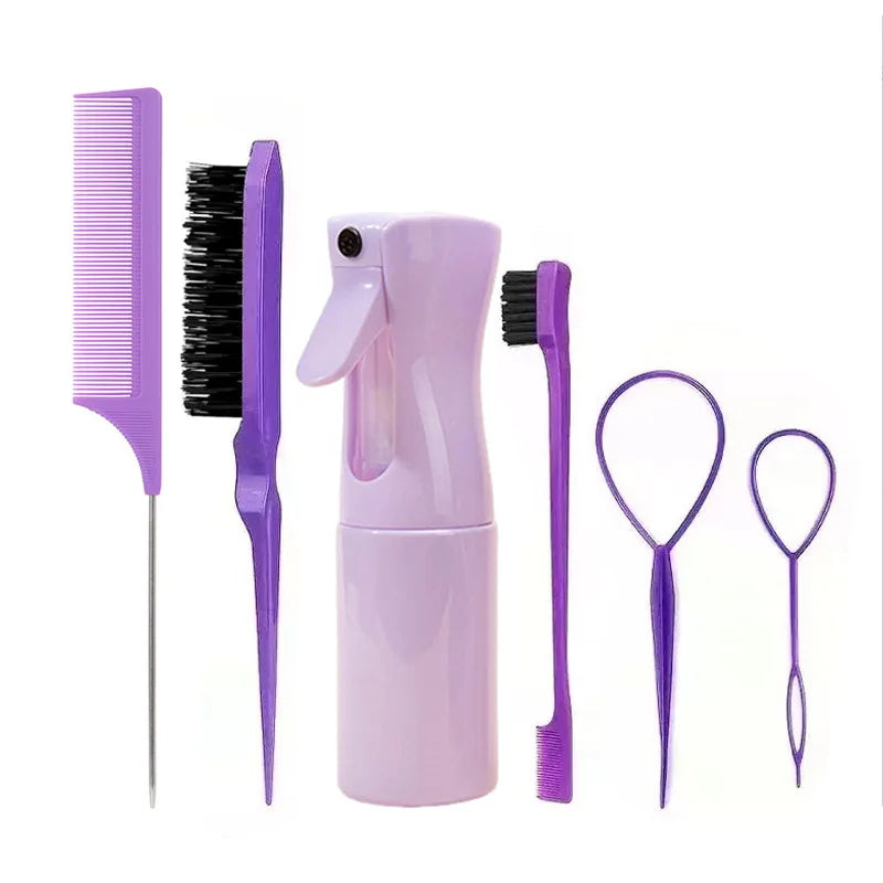1-6pcs/Set Hair Brush Set Hairdressing Spray Bottle Hair Braiding Loop Rat Tail Comb Teasing Hair Brsuh Edge Control Brush
