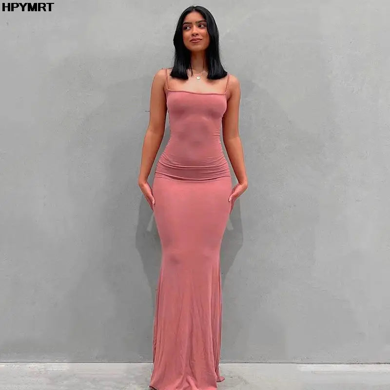 Satin Slip Sleeveless Backless Slim Sexy Maxi Dress 2022 Spring Women Party Y2K Concise Bodycon Elegant Dresses Female Clothing