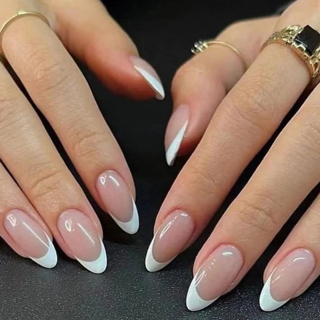24pcs/set short square fake nails for women cute bride heart white french tips faux ongles y2k press on false nail supplies