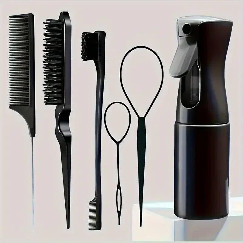 1-6pcs/Set Hair Brush Set Hairdressing Spray Bottle Hair Braiding Loop Rat Tail Comb Teasing Hair Brsuh Edge Control Brush