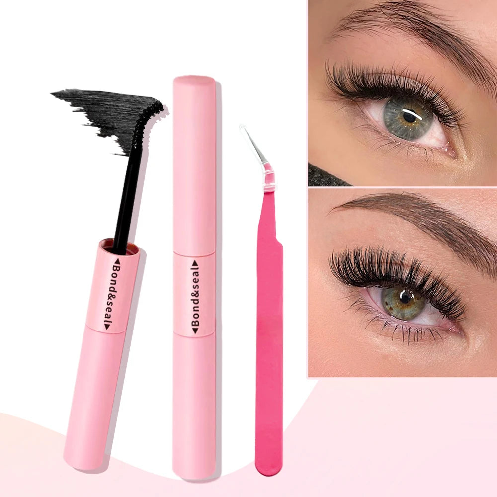 Segmented Individual False Lashes with Dual-Ended Lash Glue - Fast-Drying Gentle Irritation-Free Long-Lasting Hold for Eyelash E