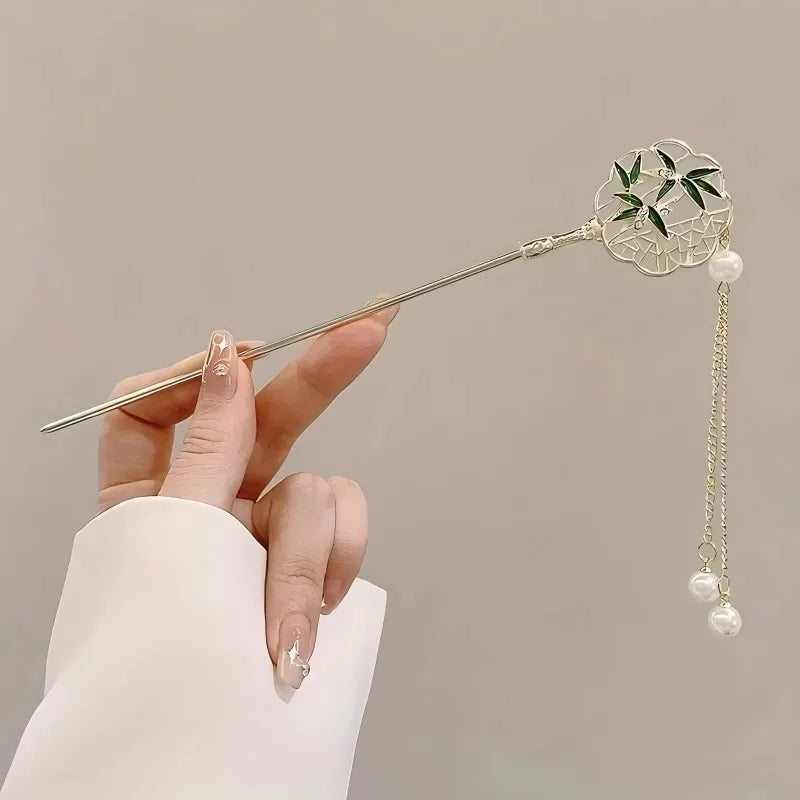 Elegant Chinese Style Tassel Hair Stick Traditional Floral Design Hairstyle Accessory Women Jewelry Hairpin Hairneedle