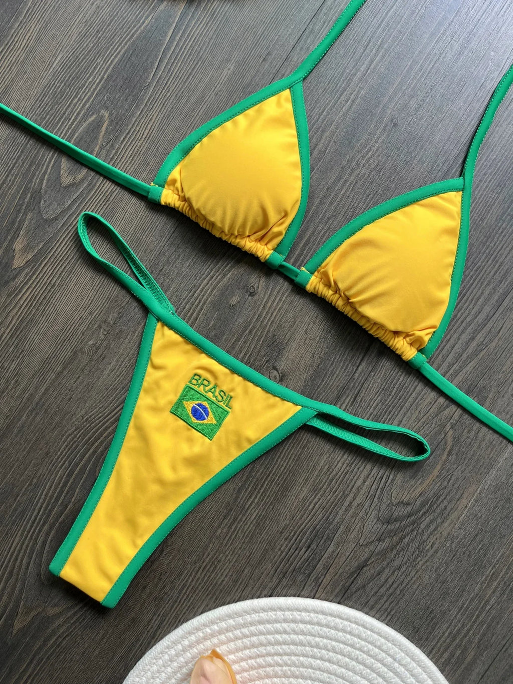 G-string Thong Brazilian Bikini Women Swimwear Female Swimsuit Two-pieces Bikini set Bather Brasil Flag Bathing Suit V6092