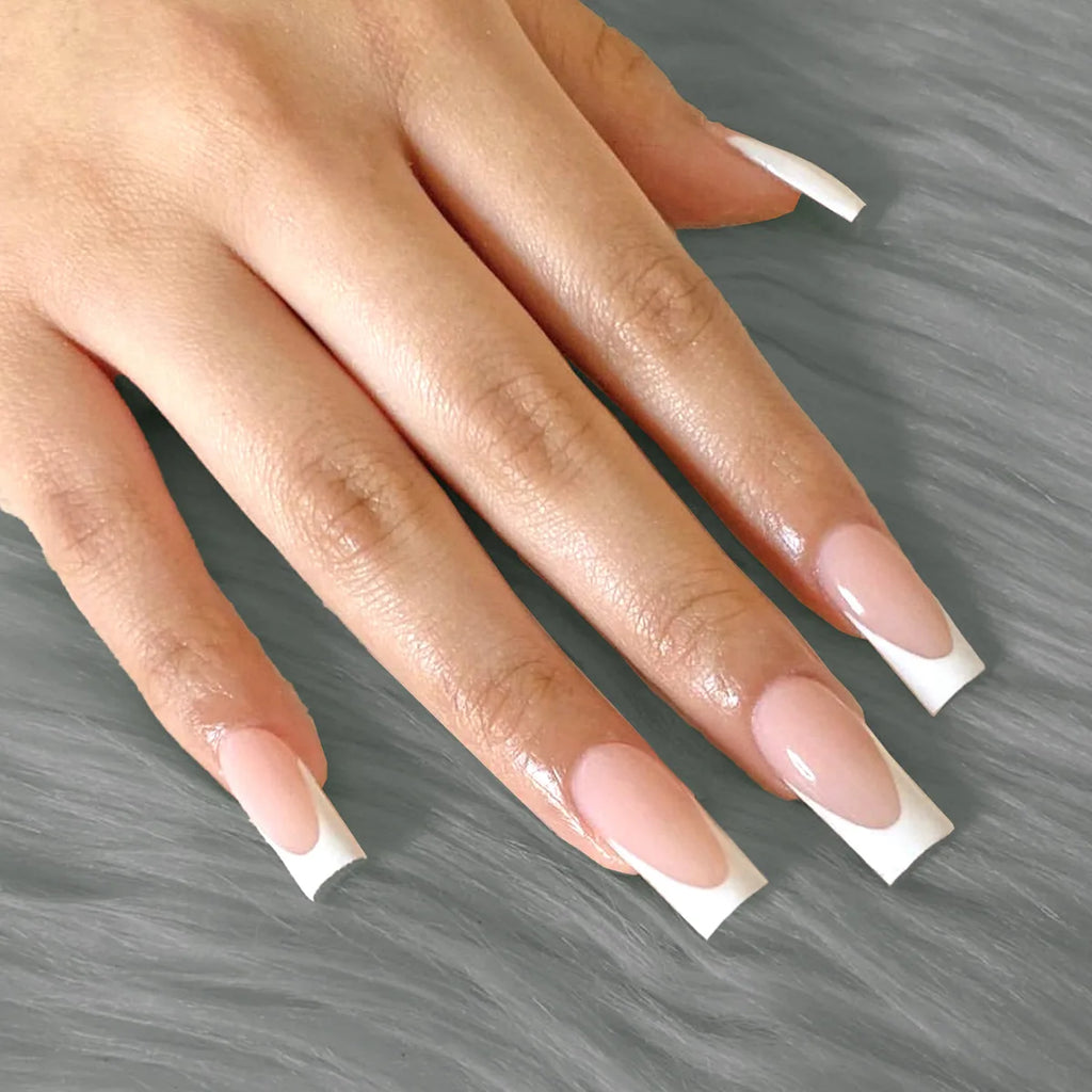 24pcs/set short square fake nails for women cute bride heart white french tips faux ongles y2k press on false nail supplies