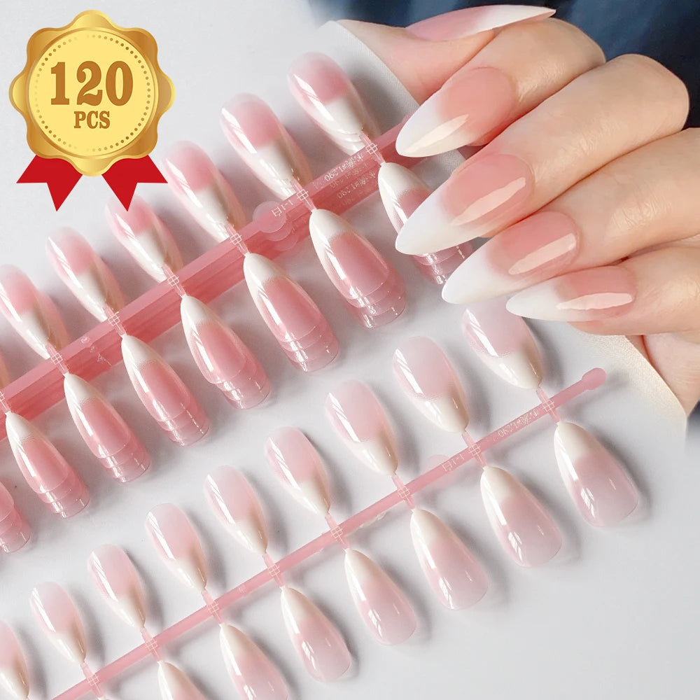 120Pcs Medium Long Square Acrylic French Fake Nails Full Cover Wearable French Press on Nails for Women Mixed Size False Nails