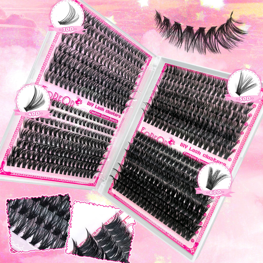 New 640 Cluster Lashes Kit 5D Fluffy Thick Eyelash Extension Kit Volume Mixed Tray Faux Mink Lashes Lash Extension Makeup