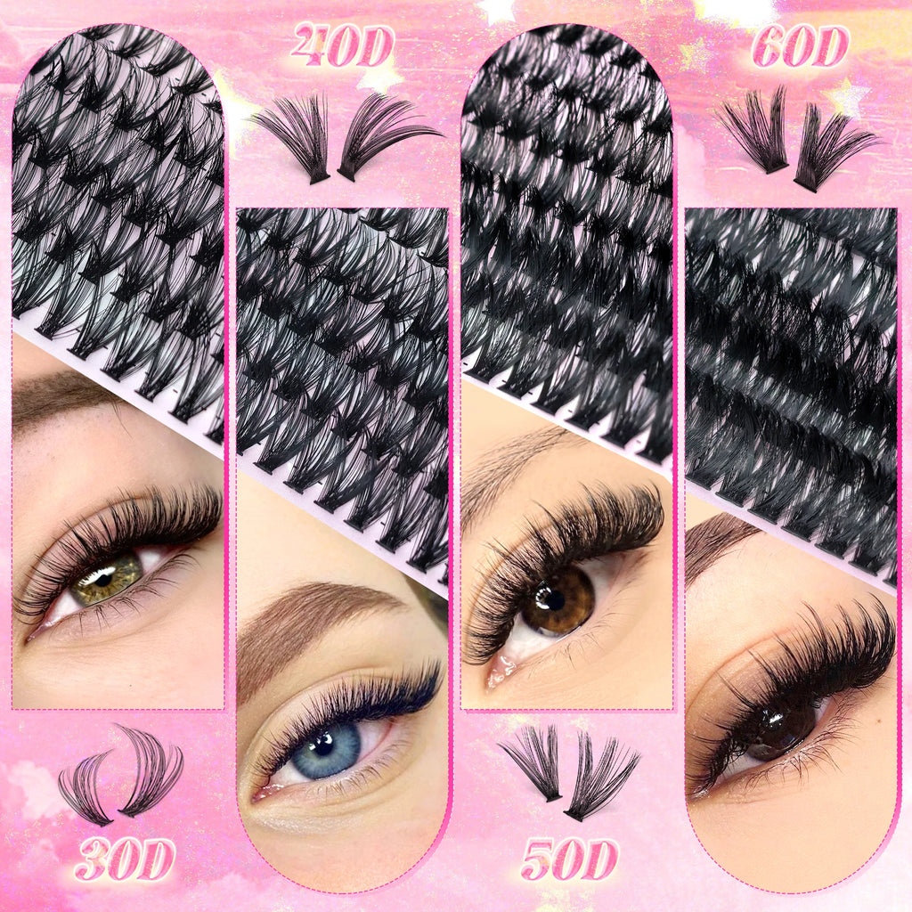 New 640 Cluster Lashes Kit 5D Fluffy Thick Eyelash Extension Kit Volume Mixed Tray Faux Mink Lashes Lash Extension Makeup