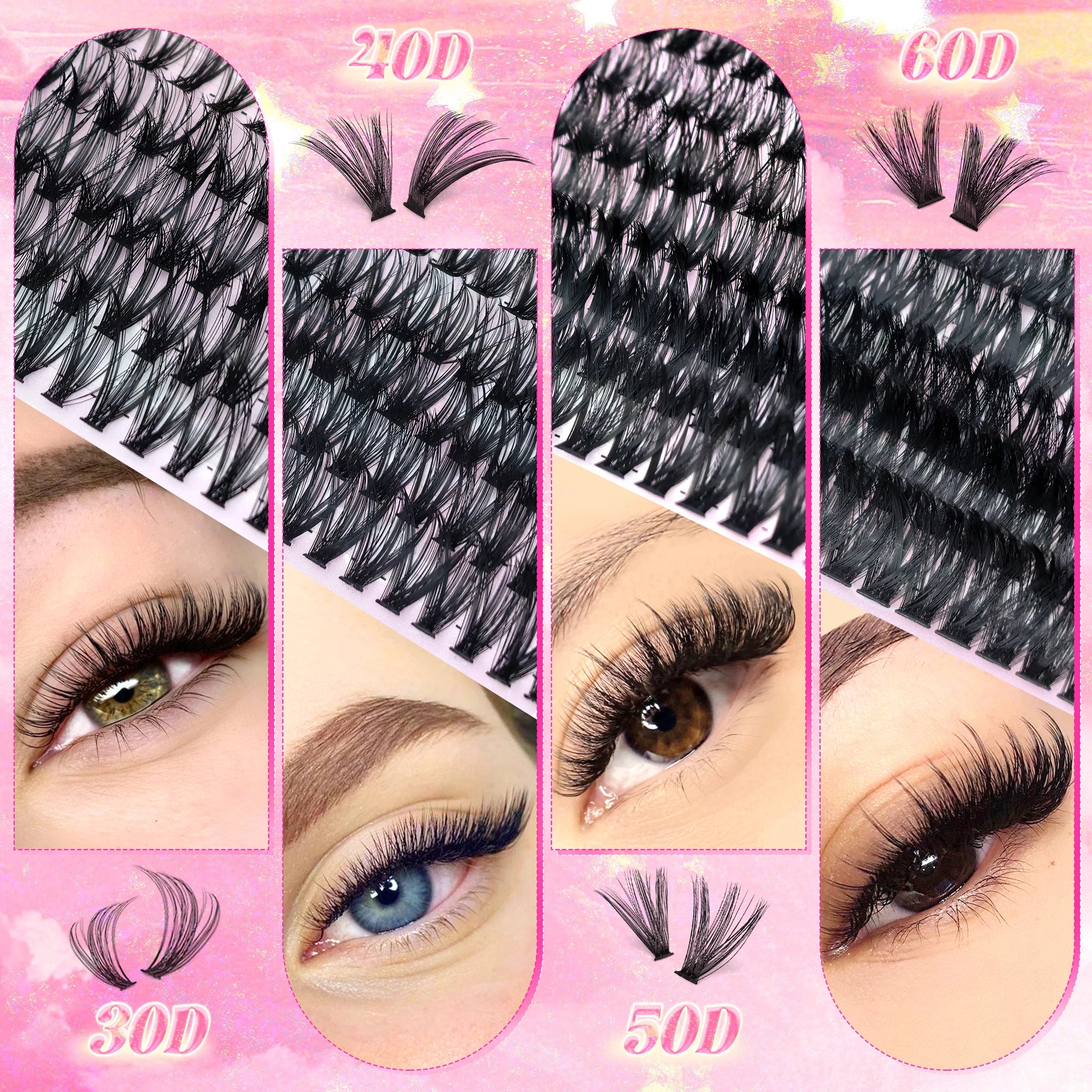 New 640 Cluster Lashes Kit 5D Fluffy Thick Eyelash Extension Kit Volume Mixed Tray Faux Mink Lashes Lash Extension Makeup