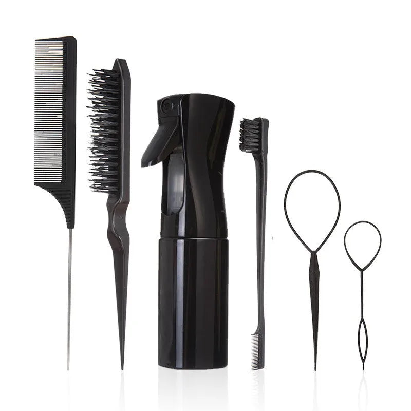 1-6pcs/Set Hair Brush Set Hairdressing Spray Bottle Hair Braiding Loop Rat Tail Comb Teasing Hair Brsuh Edge Control Brush
