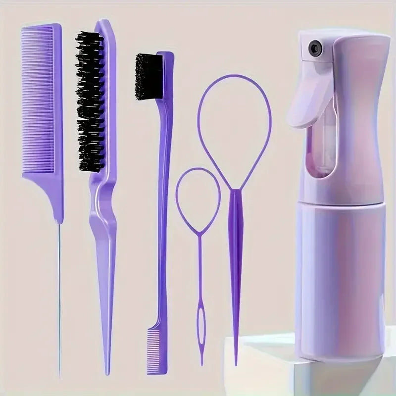 1-6pcs/Set Hair Brush Set Hairdressing Spray Bottle Hair Braiding Loop Rat Tail Comb Teasing Hair Brsuh Edge Control Brush