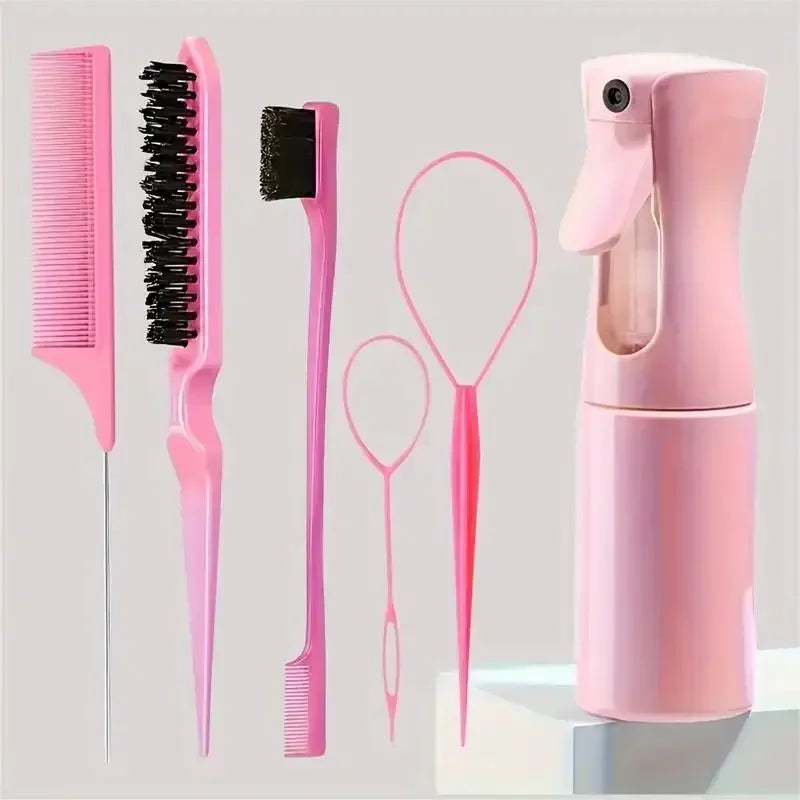 1-6pcs/Set Hair Brush Set Hairdressing Spray Bottle Hair Braiding Loop Rat Tail Comb Teasing Hair Brsuh Edge Control Brush