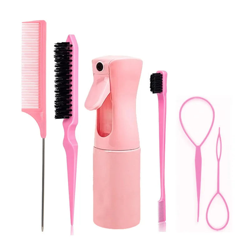 1-6pcs/Set Hair Brush Set Hairdressing Spray Bottle Hair Braiding Loop Rat Tail Comb Teasing Hair Brsuh Edge Control Brush