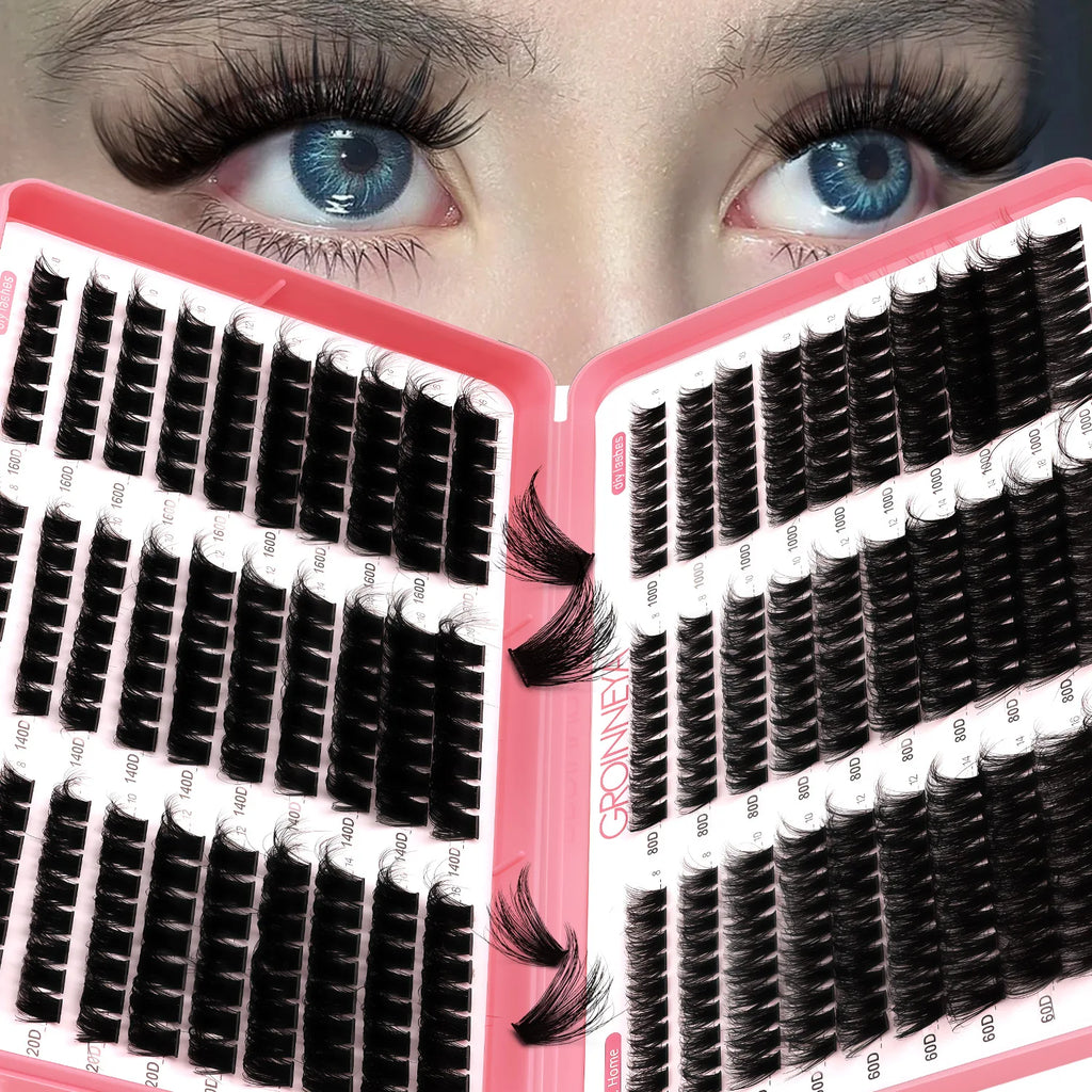 GROINNEYA Lashes Cluster DIY Lash Extension Mixed Tray Clusters Eyelashes Fluffy Volume Individual Lashes Cat Eye Lash Extension